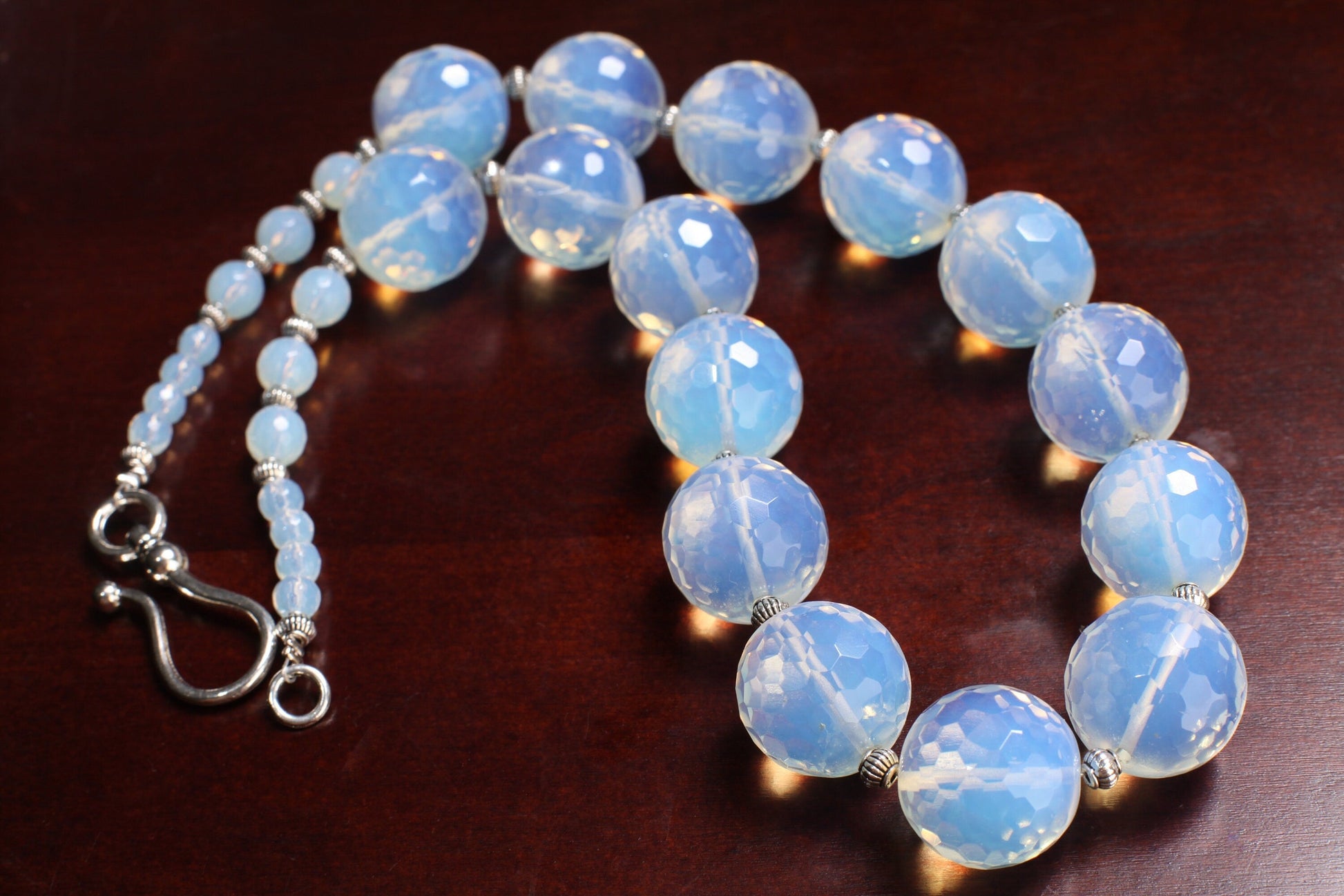 Opalite 18mm Faceted Round AAA quality with 6mm Faceted Opalite and Bali Spacer Beads 21.5&quot; Necklace