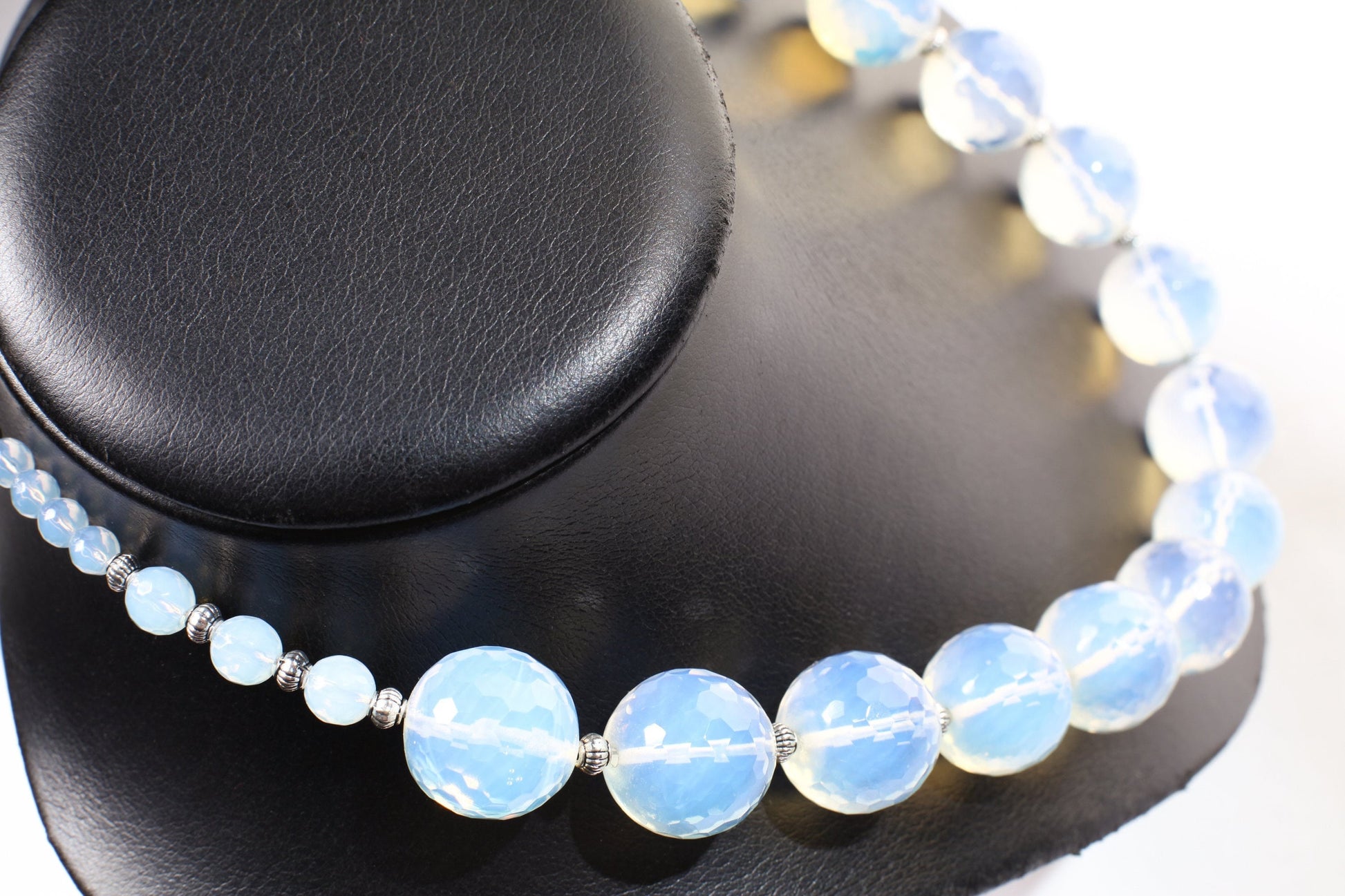 Opalite 18mm Faceted Round AAA quality with 6mm Faceted Opalite and Bali Spacer Beads 21.5&quot; Necklace