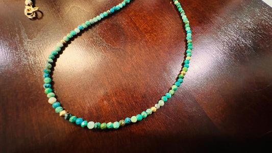 Natural Chrysocolla 2mm Faceted Round with 14k Gold Filled 2mm spacer bead and clasp ,Choker Layering Elegant Necklace Gift Chakra Healing