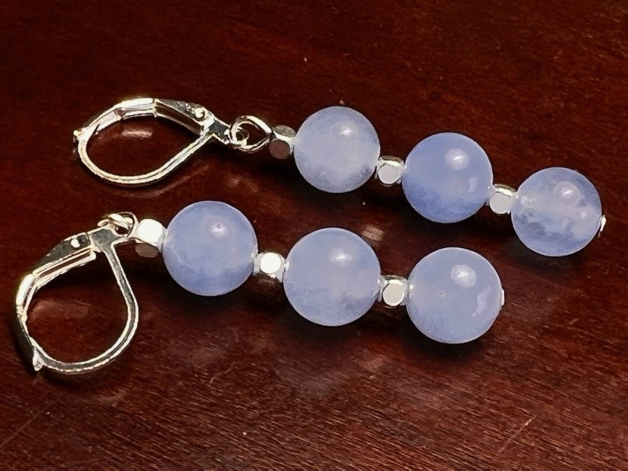 Periwinkle Blue Chalcedony 8mm Silver Necklace Choose from 16" to 34" with Optional Matching Earrings