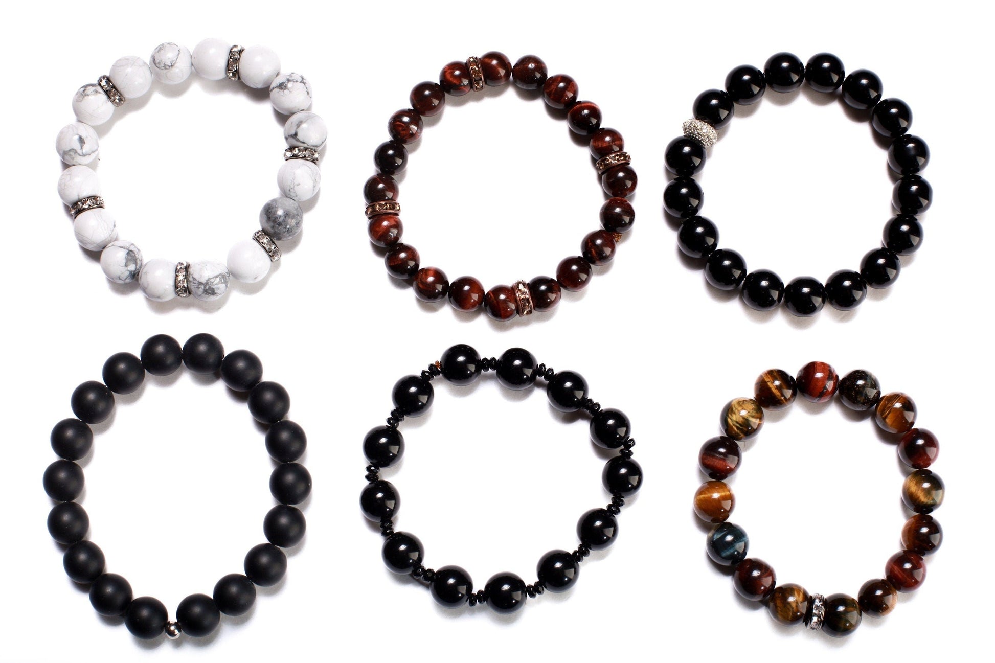 Black Onyx 12mm with Rhinestone spacer, Natural Gemstone, Healing, Yoga, Crystal Chakra Stretch Bracelet 8"