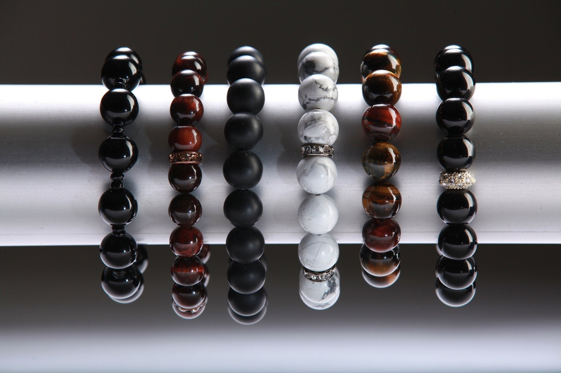 Black Onyx 12mm with Rhinestone spacer, Natural Gemstone, Healing, Yoga, Crystal Chakra Stretch Bracelet 8&quot;