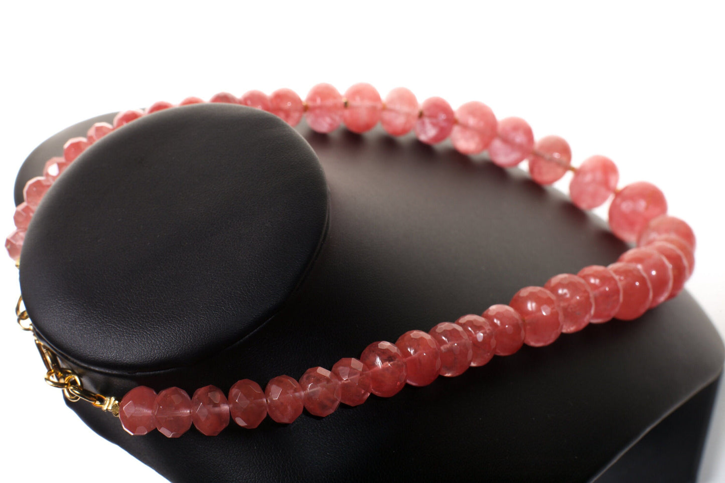 Watermelon Quartz Graduated faceted large 10-20mm Rondelle, Accents with Gold Faceted Spacer Beads 18.5&quot; Necklace.Gift