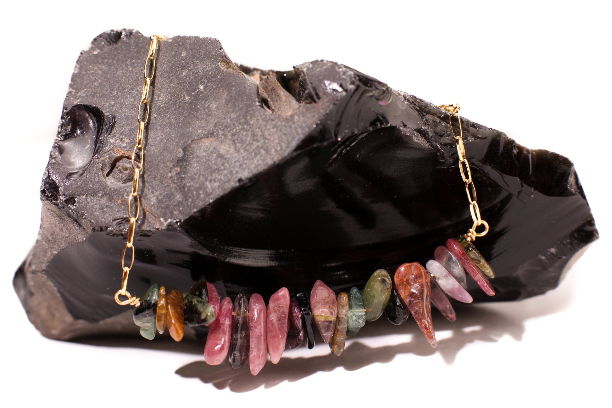 Watermelon Tourmaline 5-13mm Raw Freeform Chips, 14K Gold Filled, 925 Sterling Silver Bar Necklace,Healing Crystal,Chakra,October Birthstone