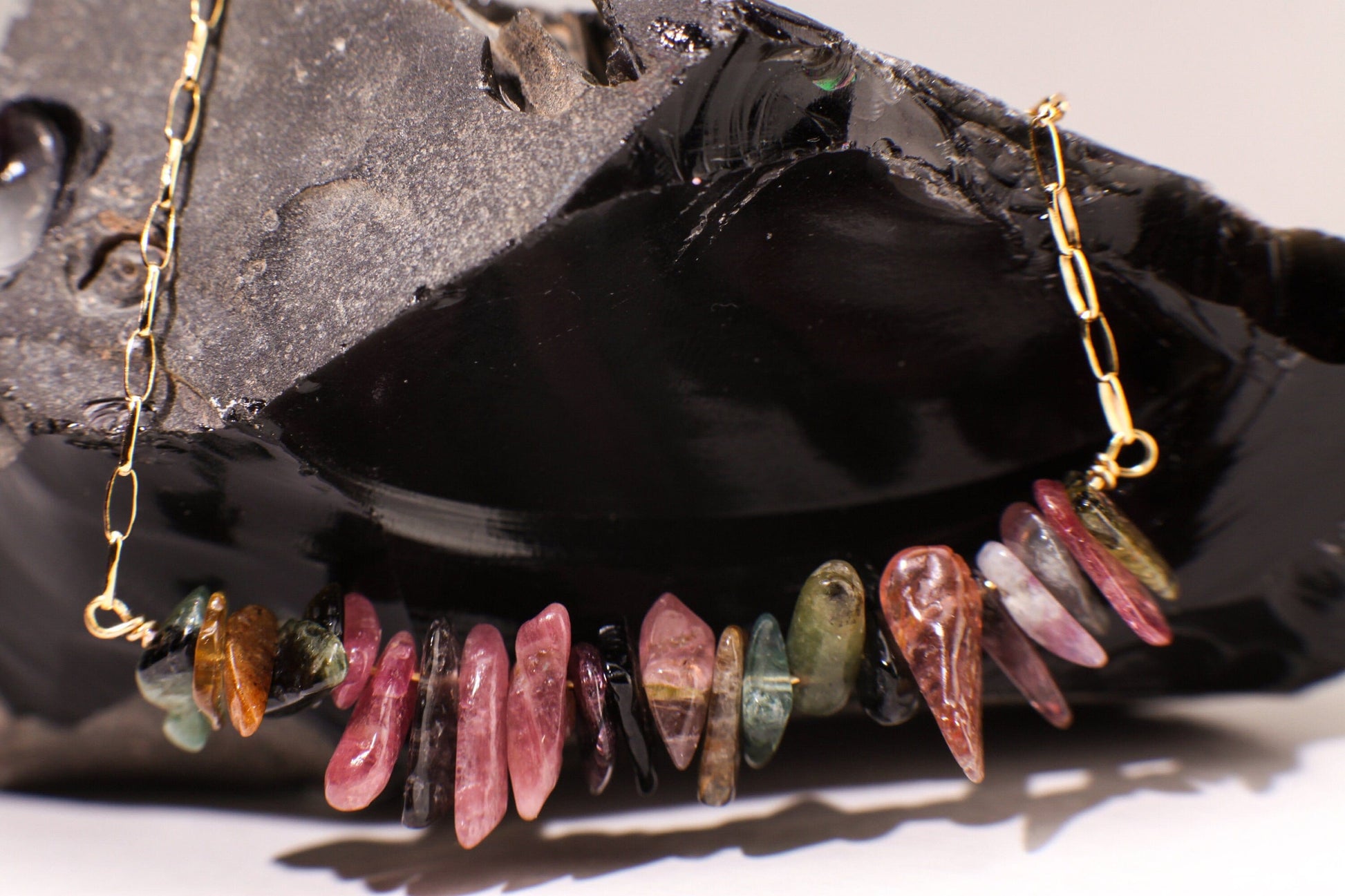 Watermelon Tourmaline 5-13mm Raw Freeform Chips, 14K Gold Filled, 925 Sterling Silver Bar Necklace,Healing Crystal,Chakra,October Birthstone