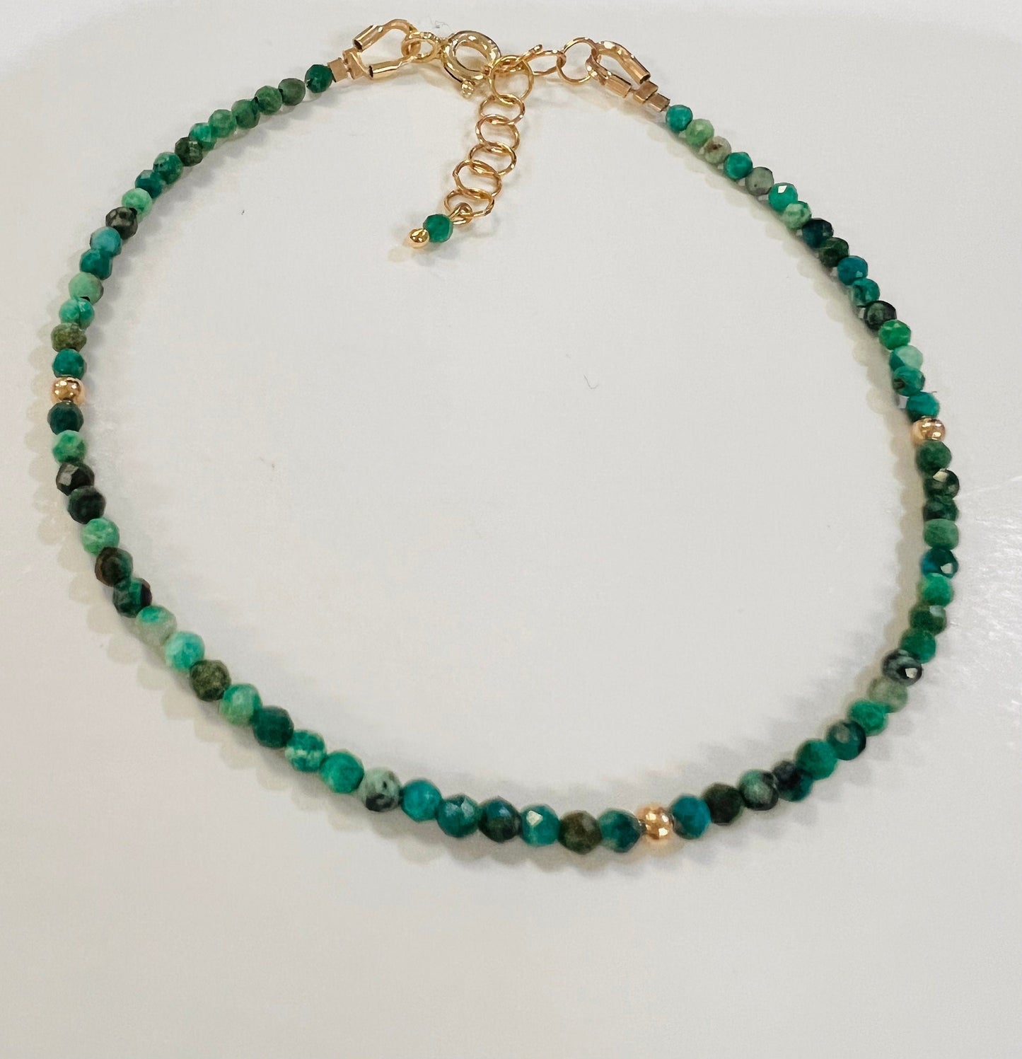 Natural Chrysocolla 2mm micro faceted 14k Gold filled Bracelet with 1” extensions,Precious Gemstones gift .