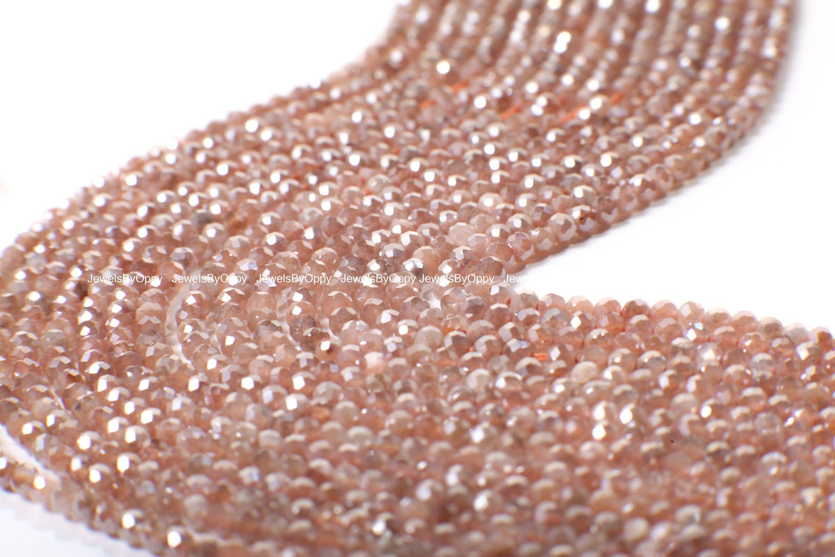 Natural Peach Mystic AAA Moonstone Faceted 2.2mm Round, Jewelry Making DIY Bracelet, Necklace Earrings 12.5" Gemstone Beads
