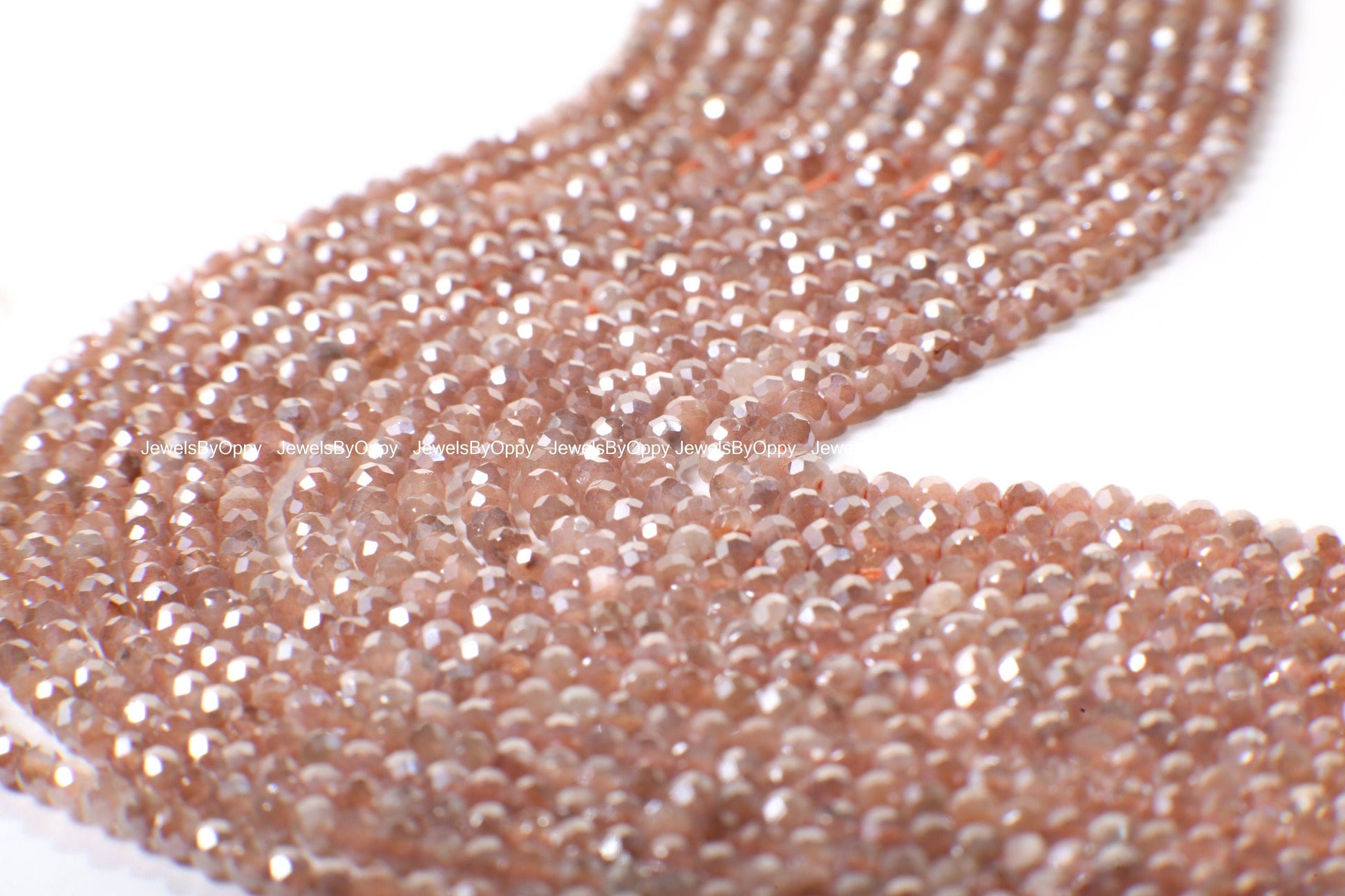 Natural Peach Mystic AAA Moonstone Faceted 2.2mm Round, Jewelry Making DIY Bracelet, Necklace Earrings 12.5" Gemstone Beads