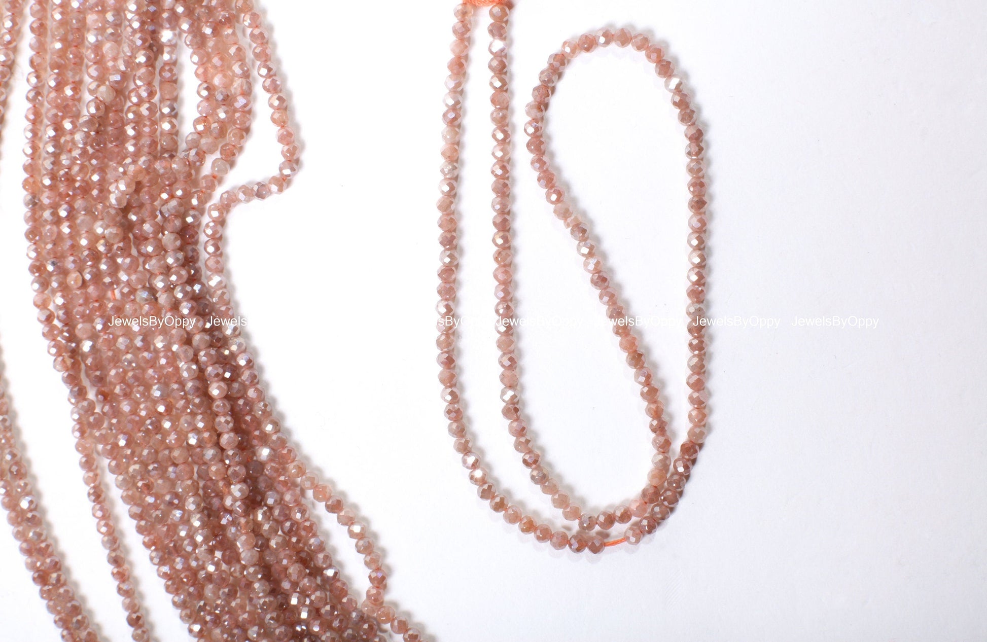 Natural Peach Mystic AAA Moonstone Faceted 2.2mm Round, Jewelry Making DIY Bracelet, Necklace Earrings 12.5&quot; Gemstone Beads