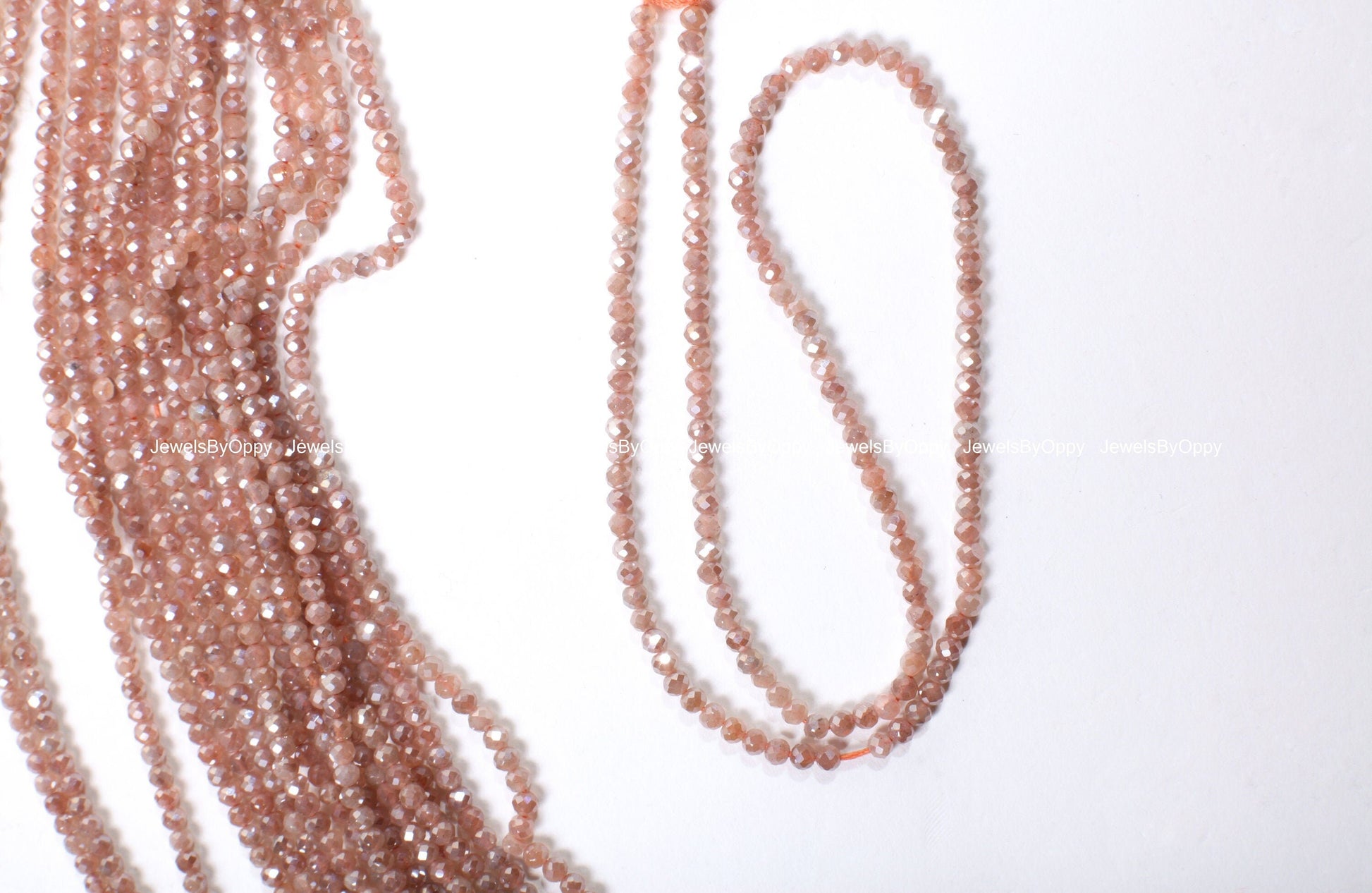 Natural Peach Mystic AAA Moonstone Faceted 2.2mm Round, Jewelry Making DIY Bracelet, Necklace Earrings 12.5&quot; Gemstone Beads