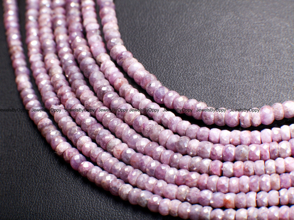Pink Silverite Sapphire Rondelle, Rare Natural Pink Sapphire Faceted Roundel 2.5-6.5mm, Jewelry Making Gemstone Beads 3",6",13" Strand