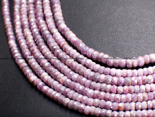 Pink Silverite Sapphire Rondelle, Rare Natural Pink Sapphire Faceted Roundel 2.5-6.5mm, Jewelry Making Gemstone Beads 3&quot;,6&quot;,13&quot; Strand