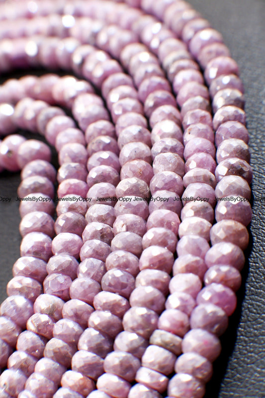 Pink Silverite Sapphire Rondelle, Rare Natural Pink Sapphire Faceted Roundel 2.5-6.5mm, Jewelry Making Gemstone Beads 3&quot;,6&quot;,13&quot; Strand