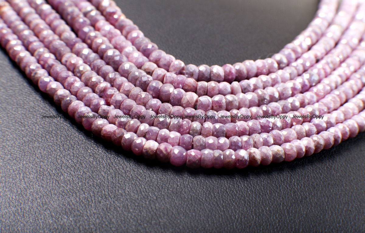 Pink Silverite Sapphire Rondelle, Rare Natural Pink Sapphire Faceted Roundel 2.5-6.5mm, Jewelry Making Gemstone Beads 3",6",13" Strand