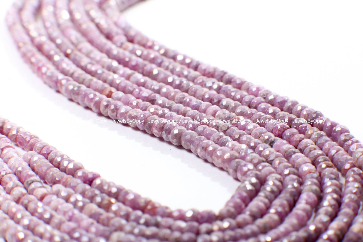 Pink Silverite Sapphire Rondelle, Rare Natural Pink Sapphire Faceted Roundel 2.5-6.5mm, Jewelry Making Gemstone Beads 3",6",13" Strand