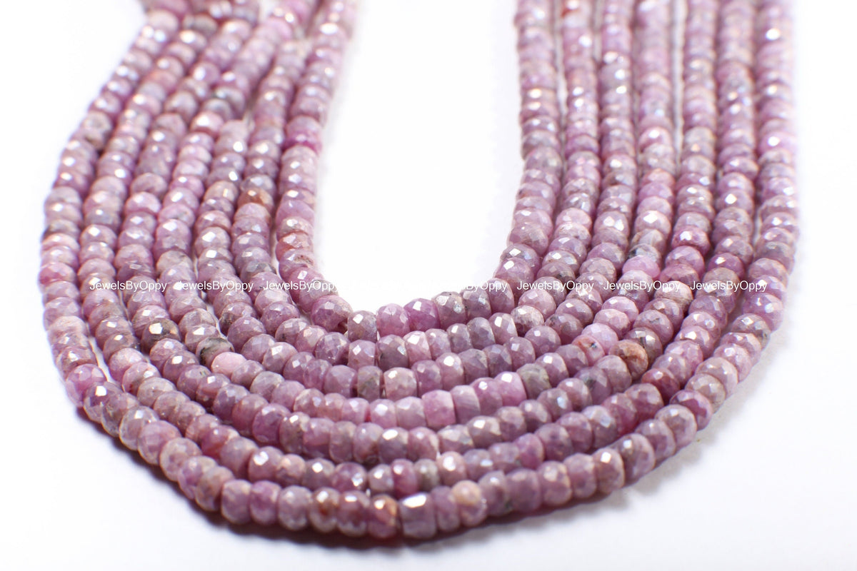 Pink Silverite Sapphire Rondelle, Rare Natural Pink Sapphire Faceted Roundel 2.5-6.5mm, Jewelry Making Gemstone Beads 3",6",13" Strand