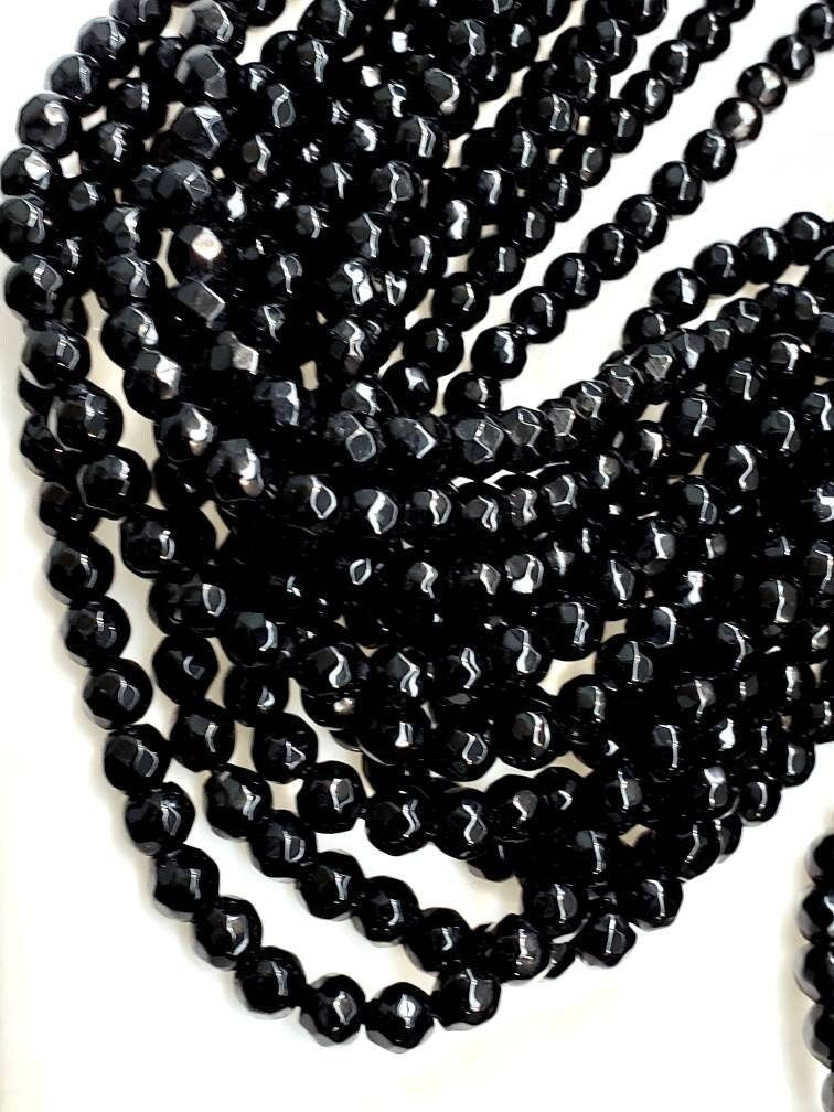 Black Onyx 4mm Faceted round, Jewelry Making Natural Black Onyx Gemstone Beads 14.25" Strand, single or bulk wholesale