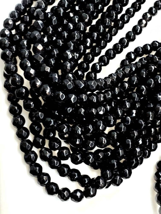 Black Onyx 4mm Faceted round, Jewelry Making Natural Black Onyx Gemstone Beads 14.25" Strand, single or bulk wholesale
