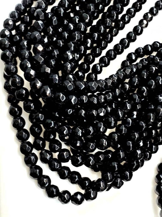 Black Onyx 4mm Faceted round, Jewelry Making Natural Black Onyx Gemstone Beads 14.25&quot; Strand, single or bulk wholesale