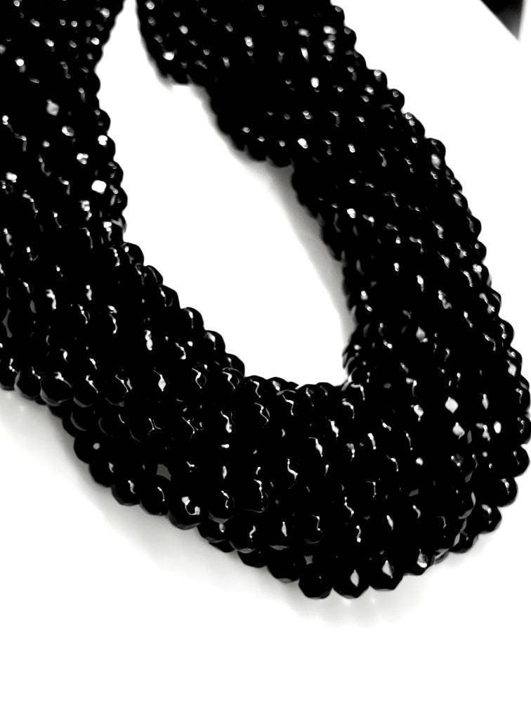 Black Onyx 4mm Faceted round, Jewelry Making Natural Black Onyx Gemstone Beads 14.25" Strand, single or bulk wholesale