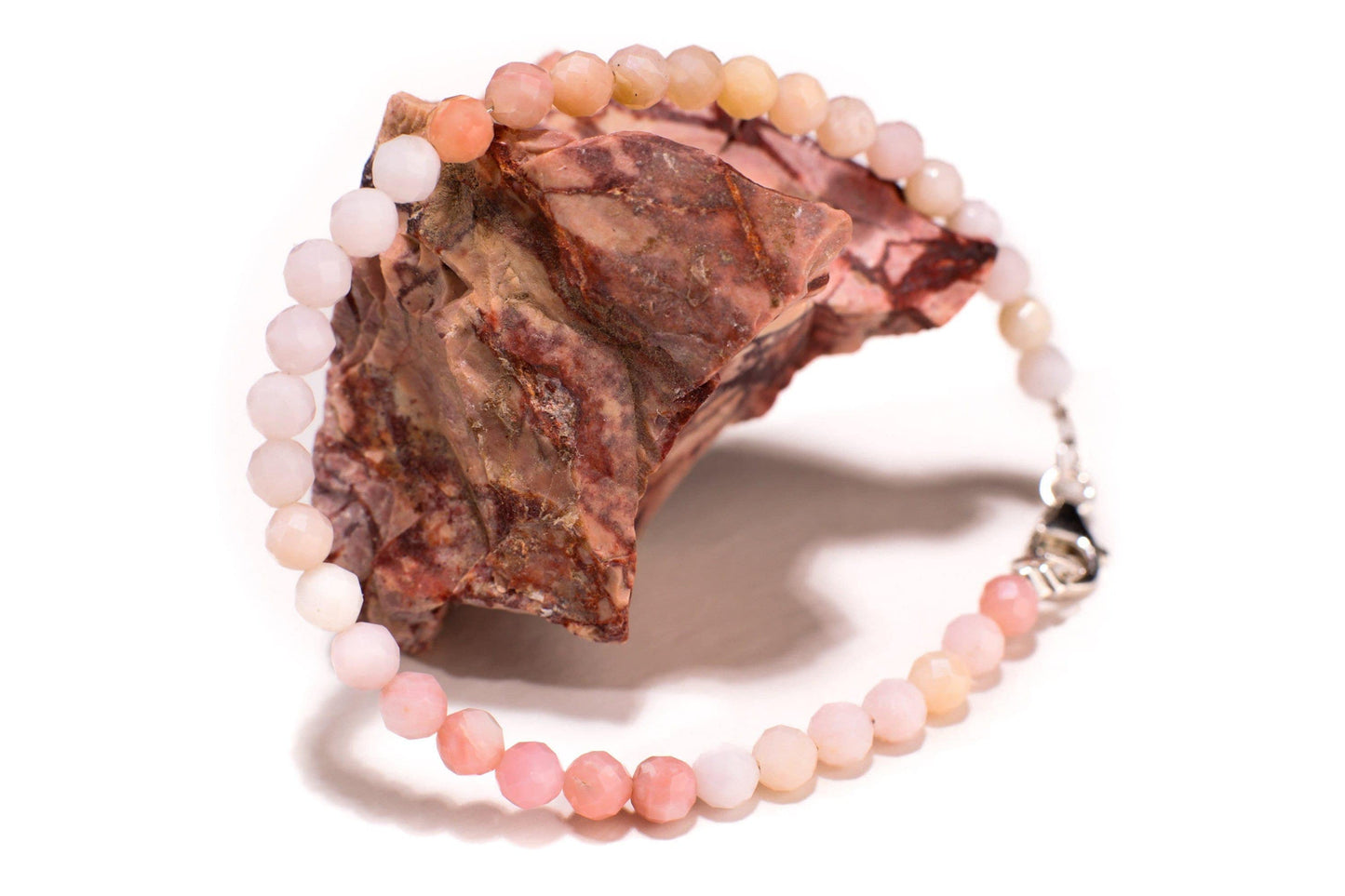 Natural Pink Peruvian Opal 4.5mm Faceted Round Bracelet in 925 Sterling Silver Clasp, love, Valentine gift