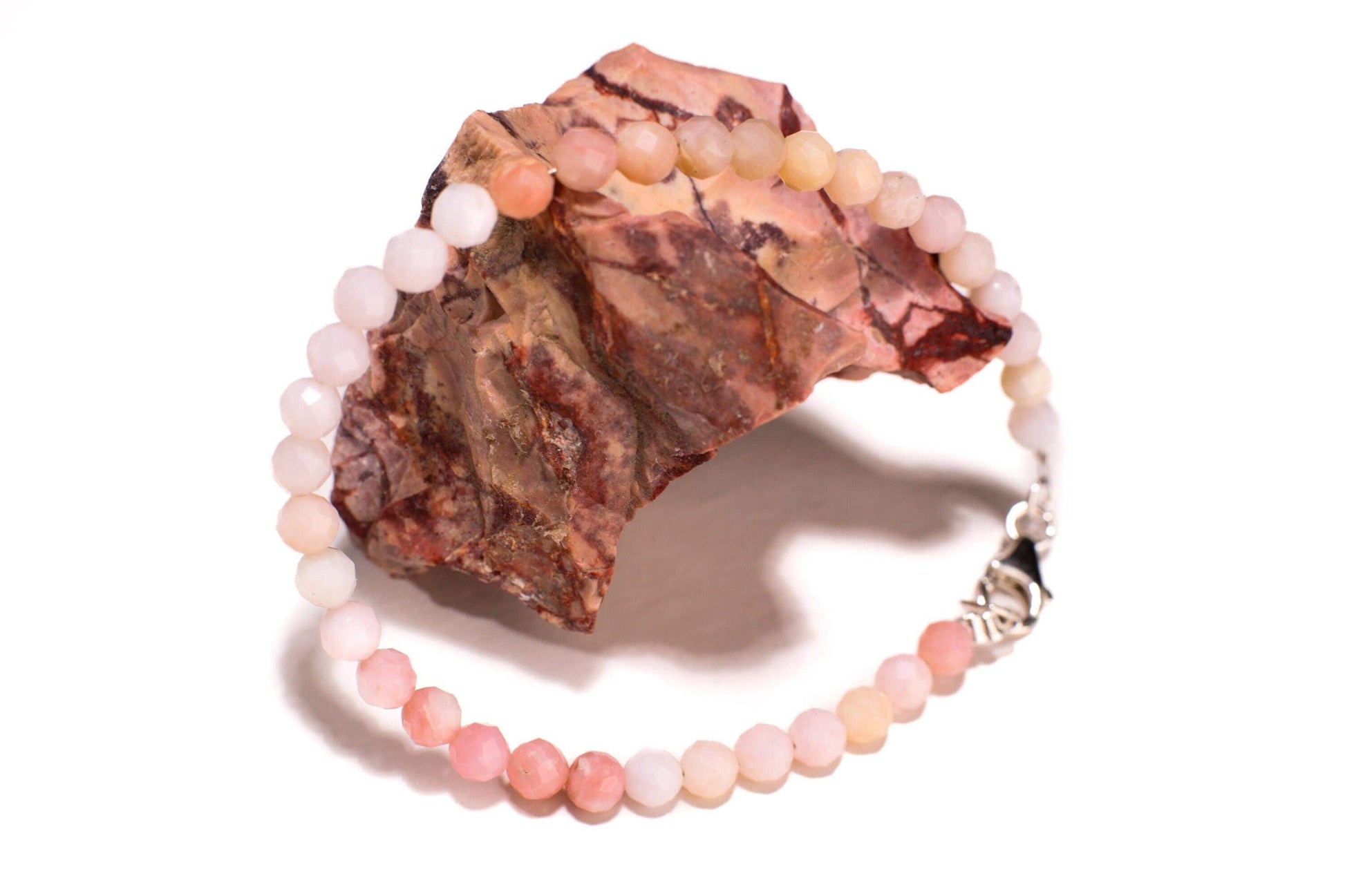 Natural Pink Peruvian Opal 4.5mm Faceted Round Bracelet in 925 Sterling Silver Clasp, love, Valentine gift