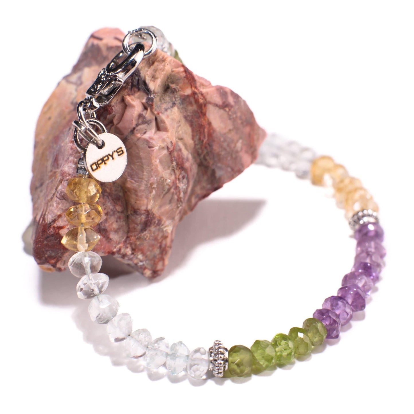 Multi Gemstones Peridot, Citrine, Amethyst, Aquamarine Faceted Rondelle 5.5-6mm Bracelet in Sterling Silver or Gold Filled Clasp