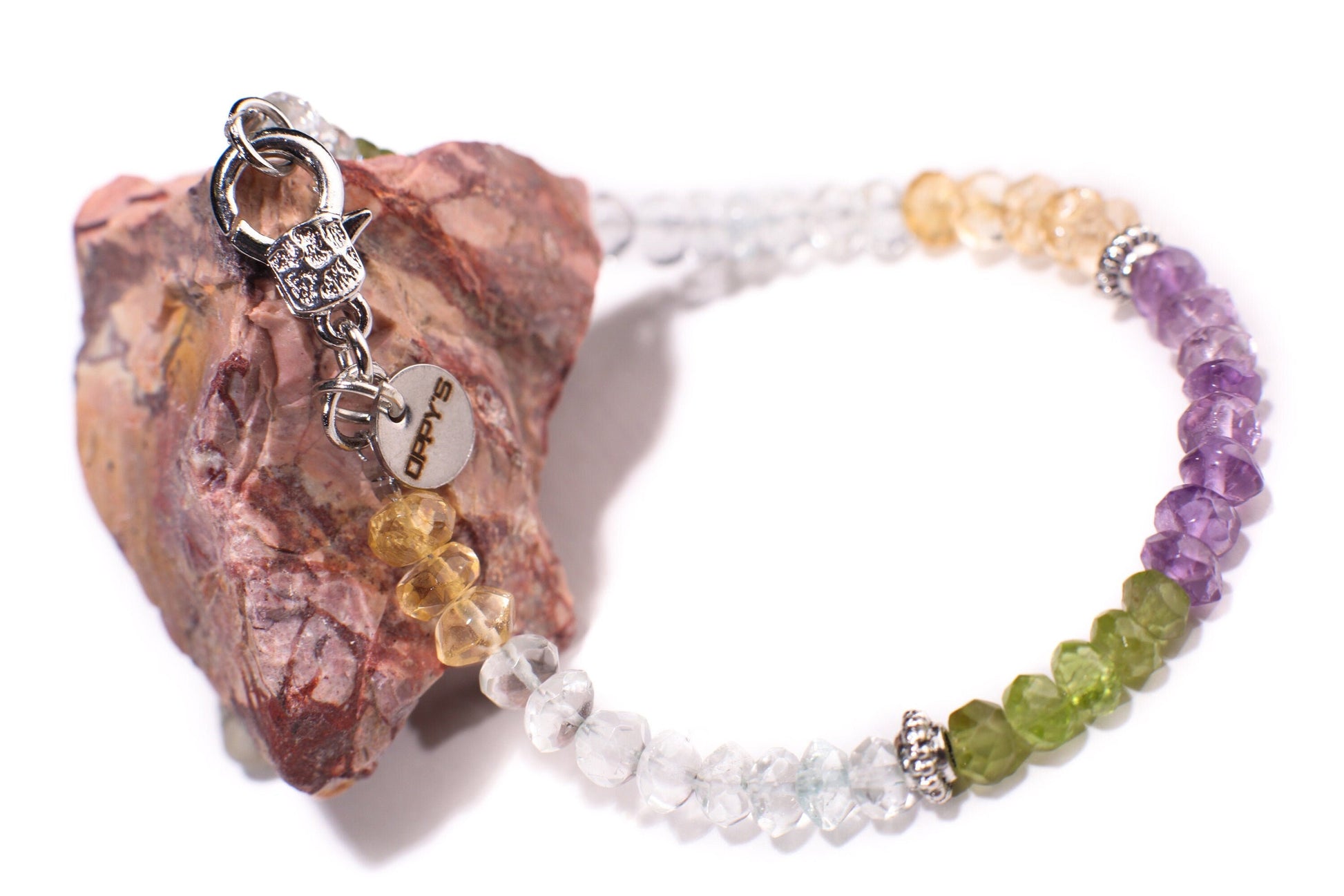 Multi Gemstones Peridot, Citrine, Amethyst, Aquamarine Faceted Rondelle 5.5-6mm Bracelet in Sterling Silver or Gold Filled Clasp