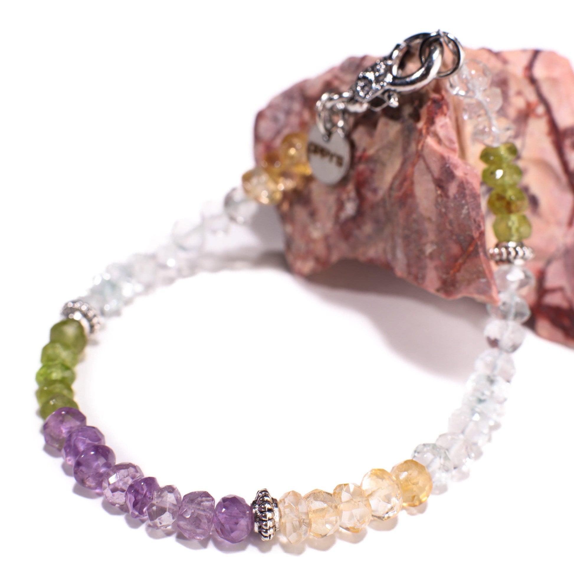 Multi Gemstones Peridot, Citrine, Amethyst, Aquamarine Faceted Rondelle 5.5-6mm Bracelet in Sterling Silver or Gold Filled Clasp