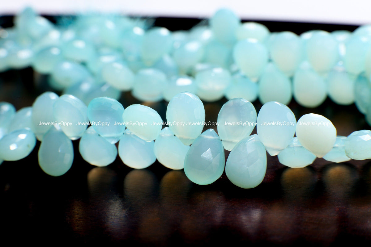 Aqua Blue Chalcedony Briolette Faceted 9x11-9x13mm Pear Drop Jewelry Making Gemstone Teardrop 10/20/40 Pcs