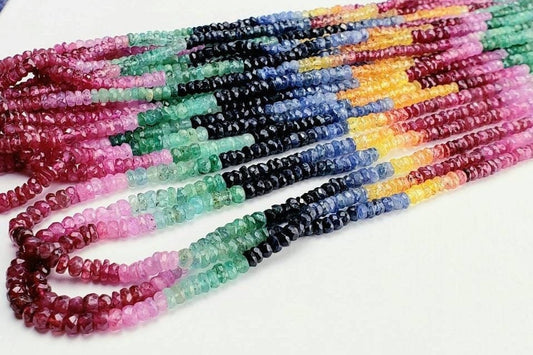 Natural Multi Sapphire 2.5-3.5mm Roundel AAA Rainbow Micro Faceted Diamond Cut Roundel Gemstone DIY Jewelry Beads 7" , 14" Strand