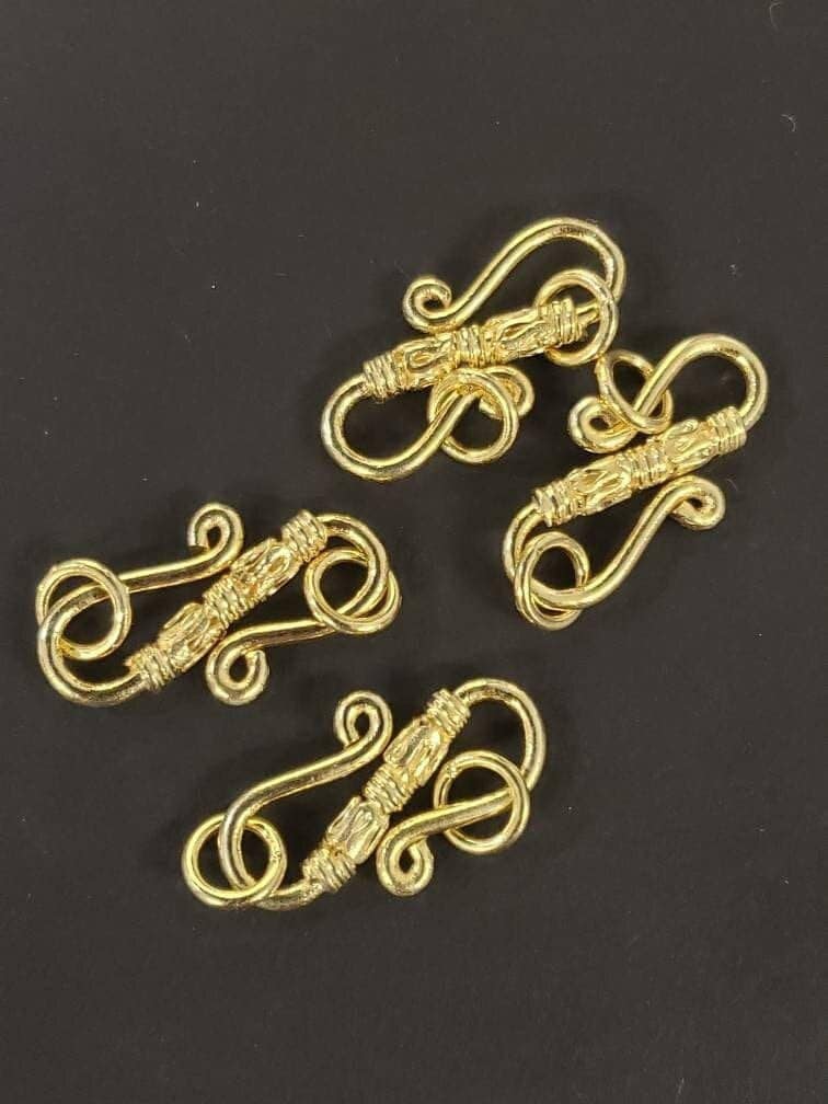22K Gold Vermeil ,925 Sterling Silver 22mm long S hook clasp with 2 solid ring, vintage handmade hook clap for jewelry making, 1 PC or bulk