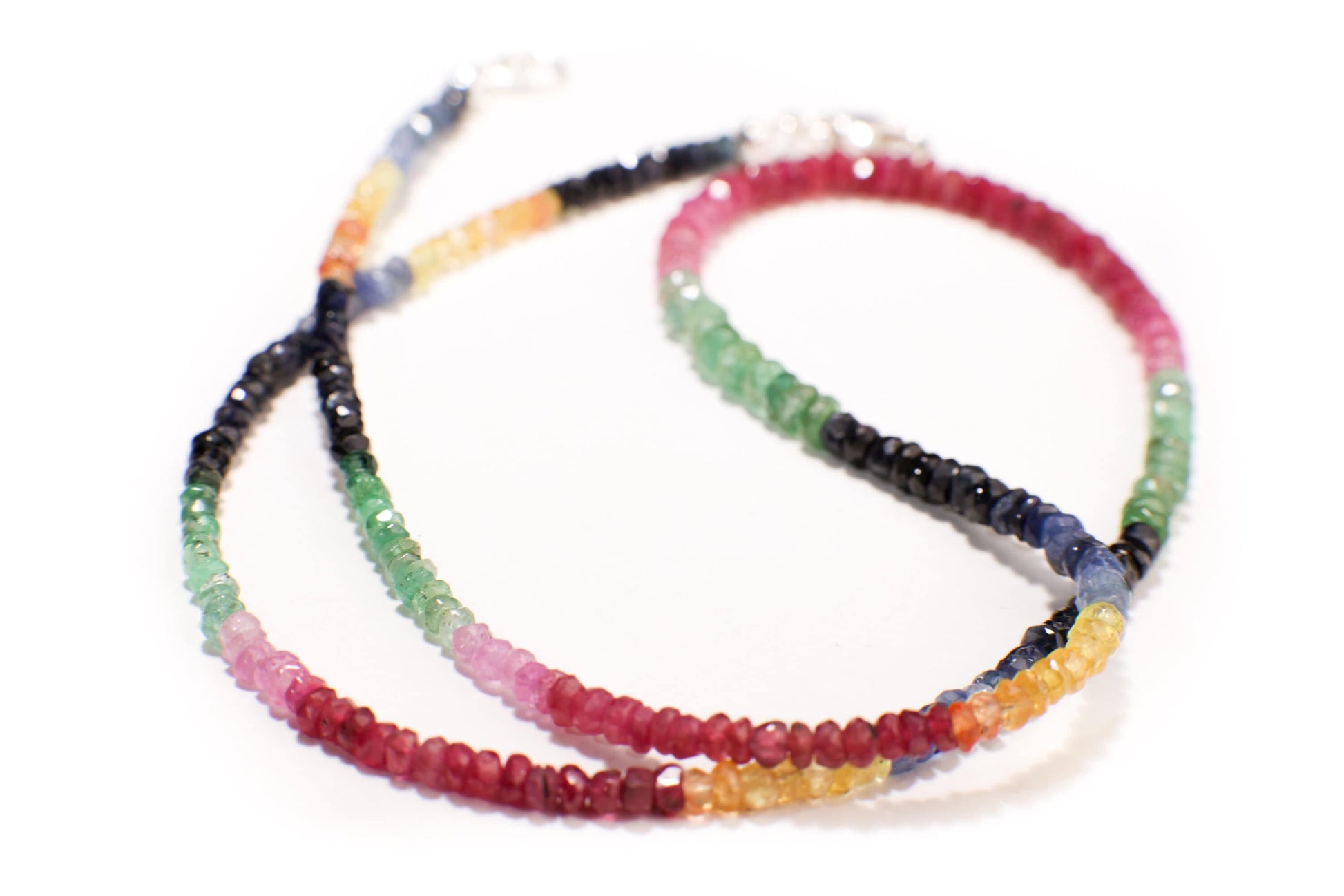 Natural Multi Sapphire, Ruby, Emerald AAA Faceted 3-3.5mm Rondelle Multi Precious Gemstone in 925 Sterling Silver, 14K Gold Filled Necklace