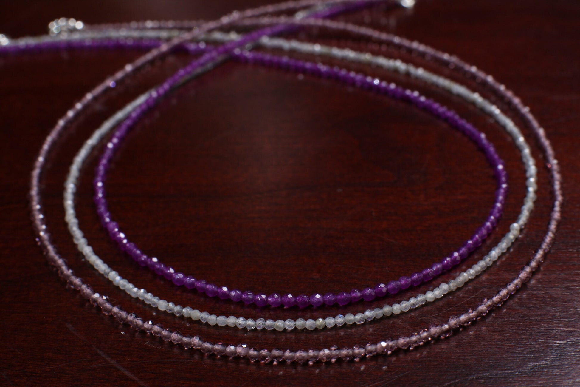 2mm Faceted Purple Amethyst, Labradorite, Pink Amethyst Layering Choker Necklace in 925 Sterling Silver or 14K Gold Filled Clasp