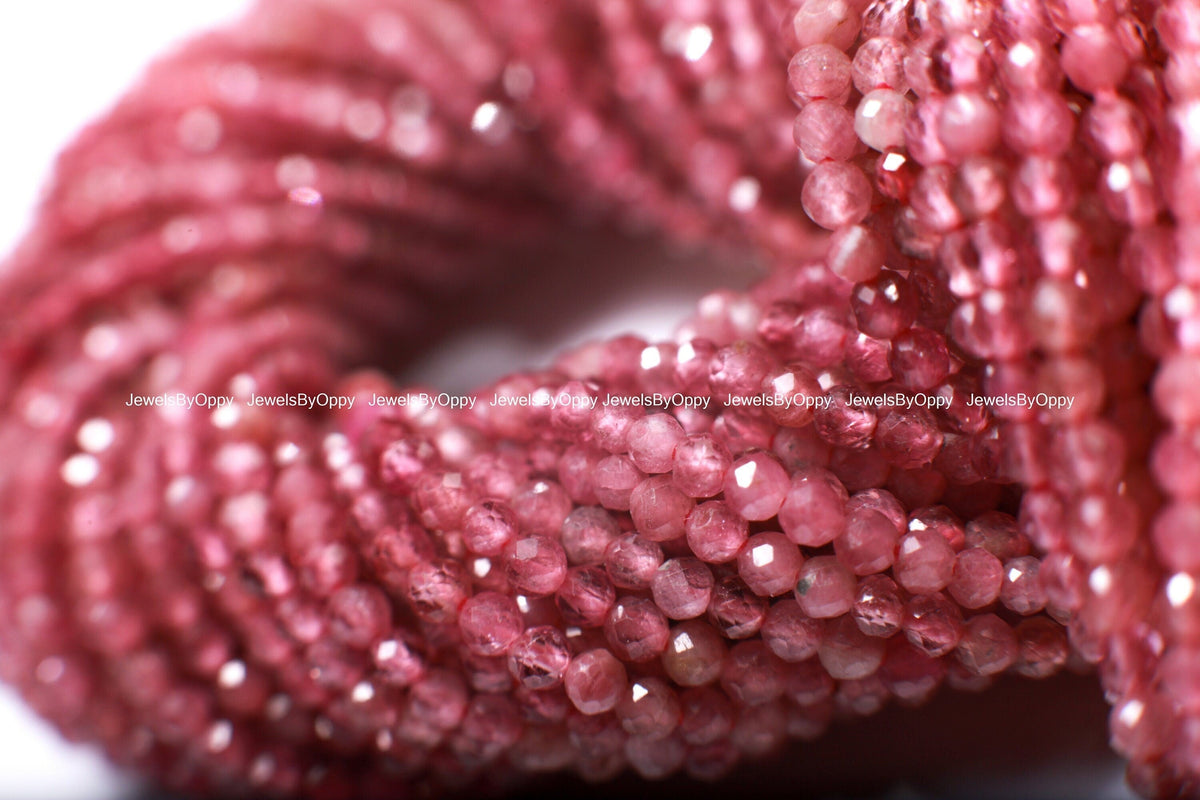 Natural Pink Tourmaline 2mm and 3mm Faceted Diamond Micro Cut Round 12.75" Strand
