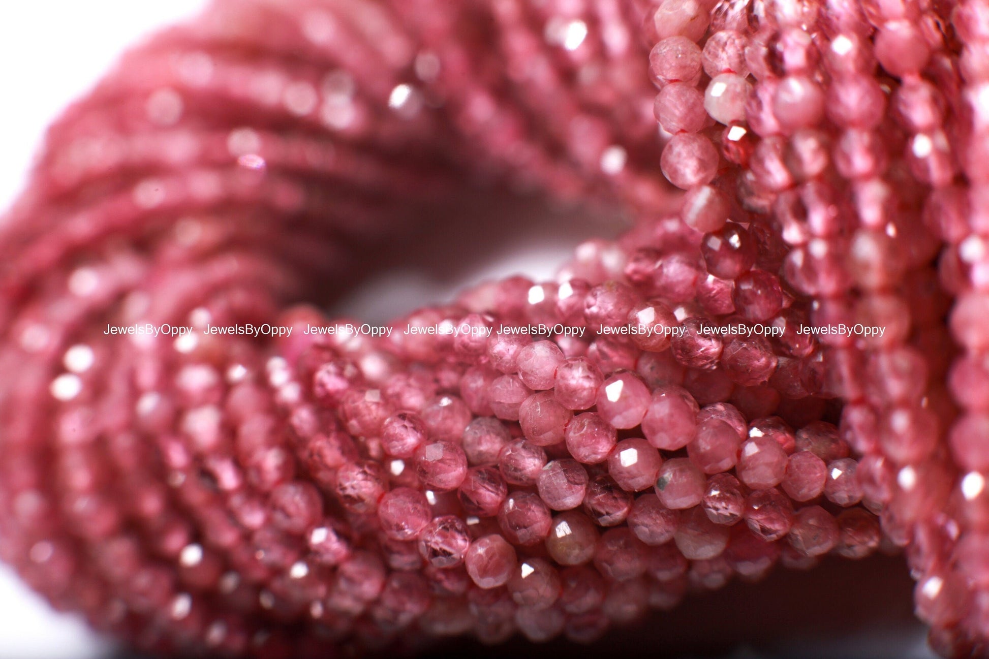 Natural Pink Tourmaline 2mm and 3mm Faceted Diamond Micro Cut Round 12.75" Strand