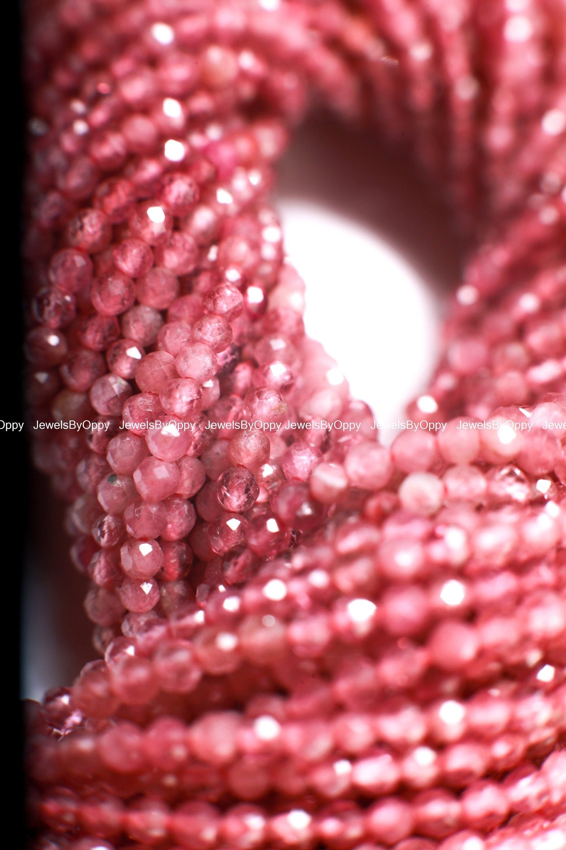 Natural Pink Tourmaline 2mm and 3mm Faceted Diamond Micro Cut Round 12.75&quot; Strand