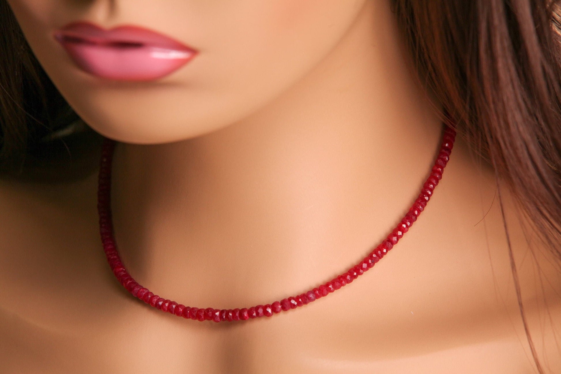 Ruby Necklace Genuine Ruby Faceted 4mm Roundel 925 Sterling silver, Gold Filled Necklace, Beautiful Red Ruby Gemstone Jewelry, Festival