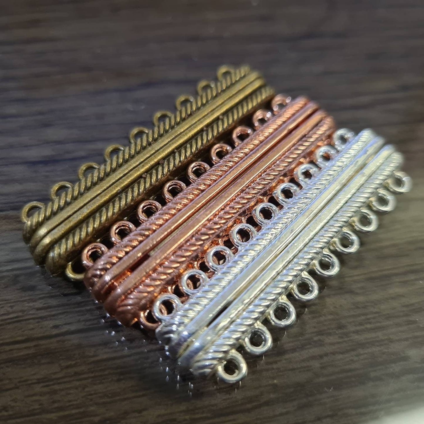 6, 9 loop magnetic slide bar clasp gold plated brass, antique brass,multi strand clasp 32,48mm long, Necklace bracelet jewelry making clasp