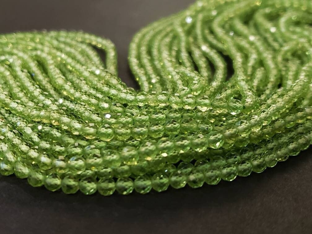 Natural Peridot 3.5mm Faceted AAA Quality Round Beads, micro faceted diamond cut beads, super nice, for Jewelry Making 12.5&quot;
