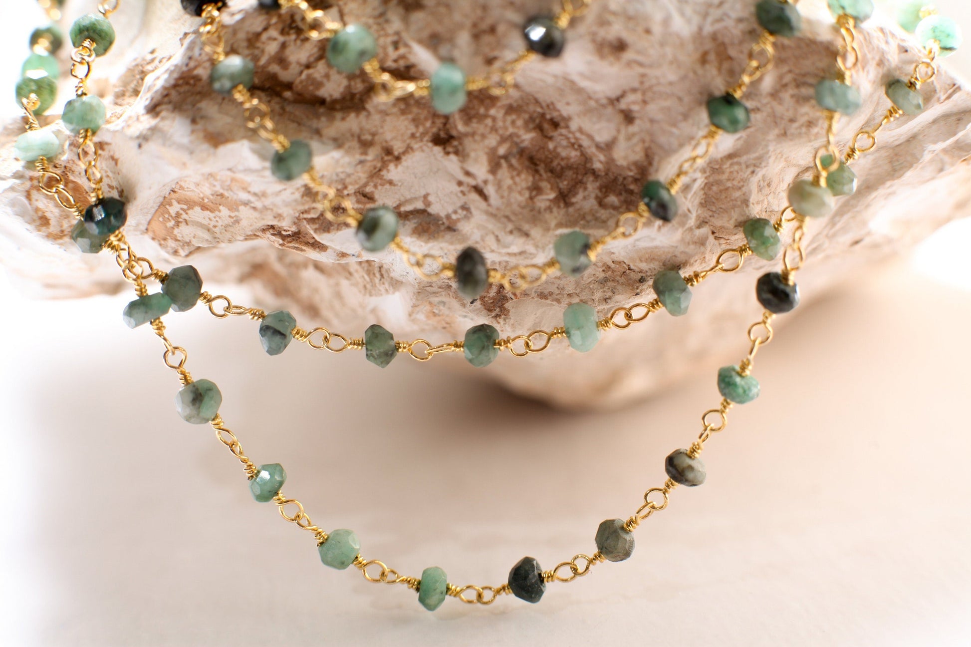 Natural Emerald Green Faceted 4mm Rondelle Wire Wrapped 22K Gold Vermeil over 925 Sterling Silver Handmade Necklace, Holiday Gift, 14&quot;- 30&quot;