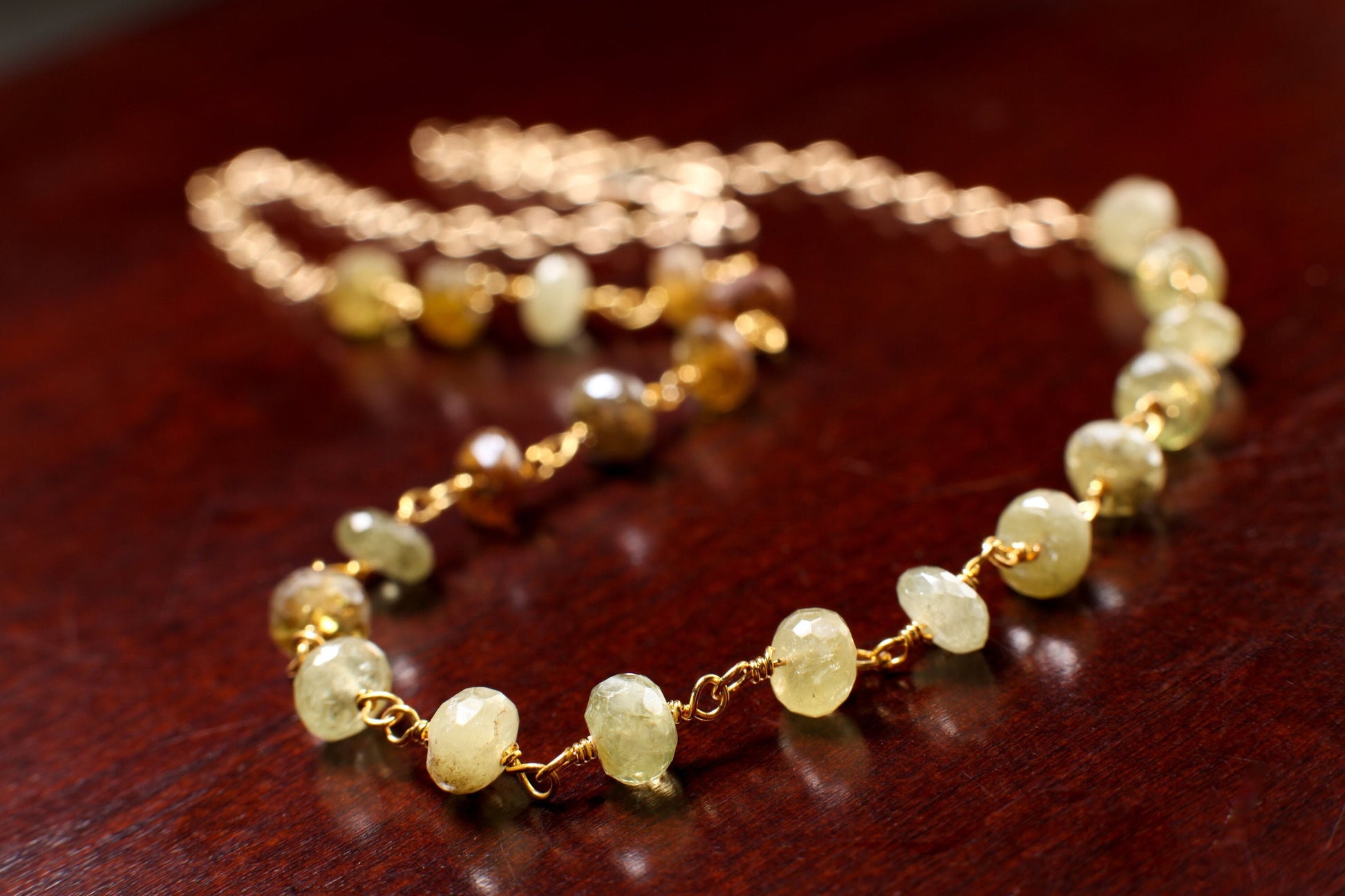 Natural Grossular Garnet, green garnet 6mm large Faceted Diamond Cut Roundel handmade wire wrapped in 14K Gold Filled Necklace.