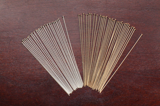 Flat Head Pin 2" 24 Gauge, 925 Sterling Silver & 14K Gold Filled, DIY Jewelry Making Findings, Beading Supplies, Made in USA