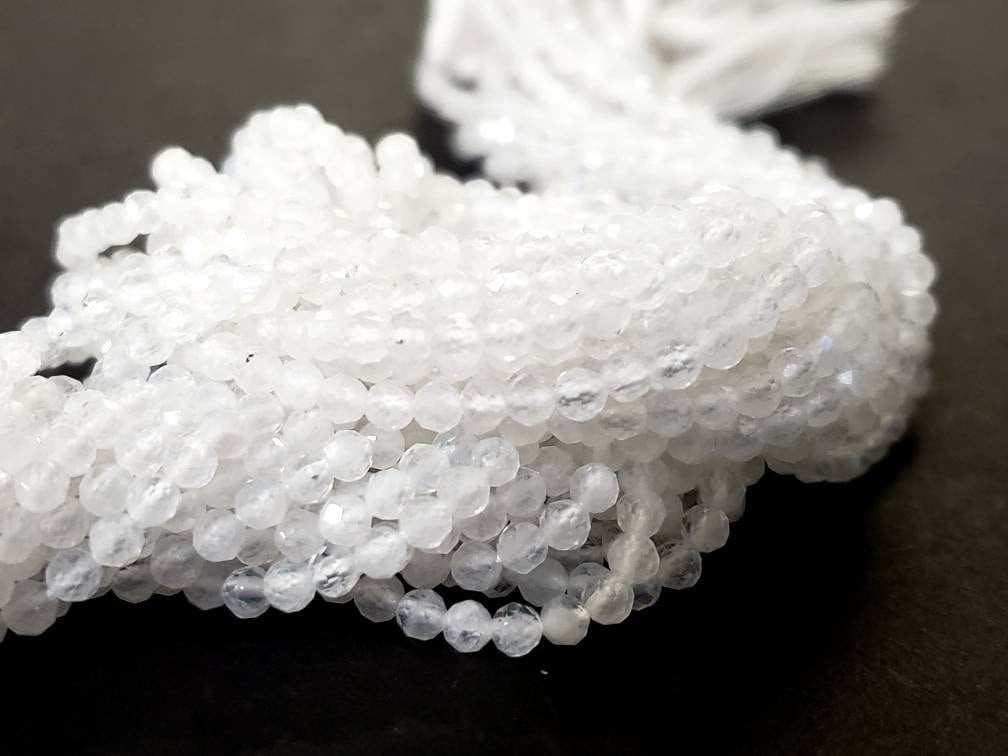 Natural Moonstone white 3mm Faceted Round AAA Gemstone, July Birthstone, Jewelry Making Beads, Natural Gemstone 12.5&quot; Strand