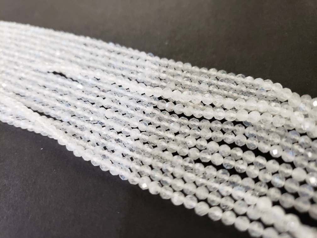 Natural Moonstone white 3mm Faceted Round AAA Gemstone, July Birthstone, Jewelry Making Beads, Natural Gemstone 12.5&quot; Strand