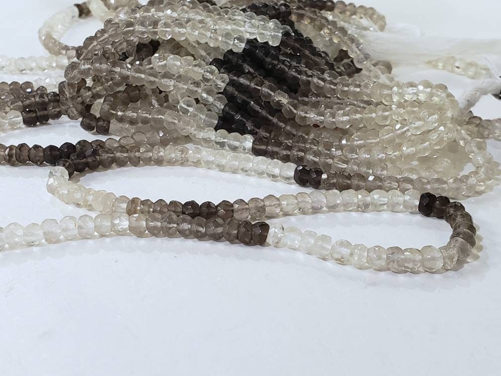 Natural Smokey Quartz Shaded 5mm Faceted roundel jewelry making bead 13&quot; Strand.