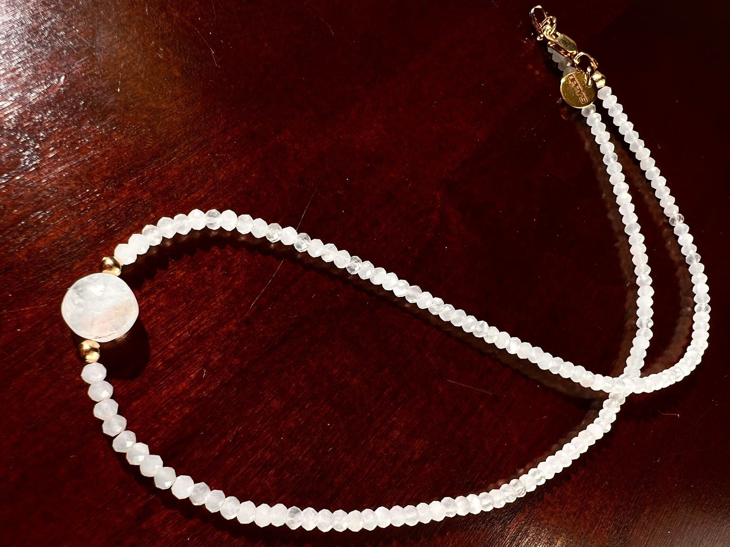 Moonstone Faceted 3- 3.5mm Rondelle with 10mm moonstone dime Front Choker layering Necklace in 14k Gold Filled ,Birthday, yoga ,healing