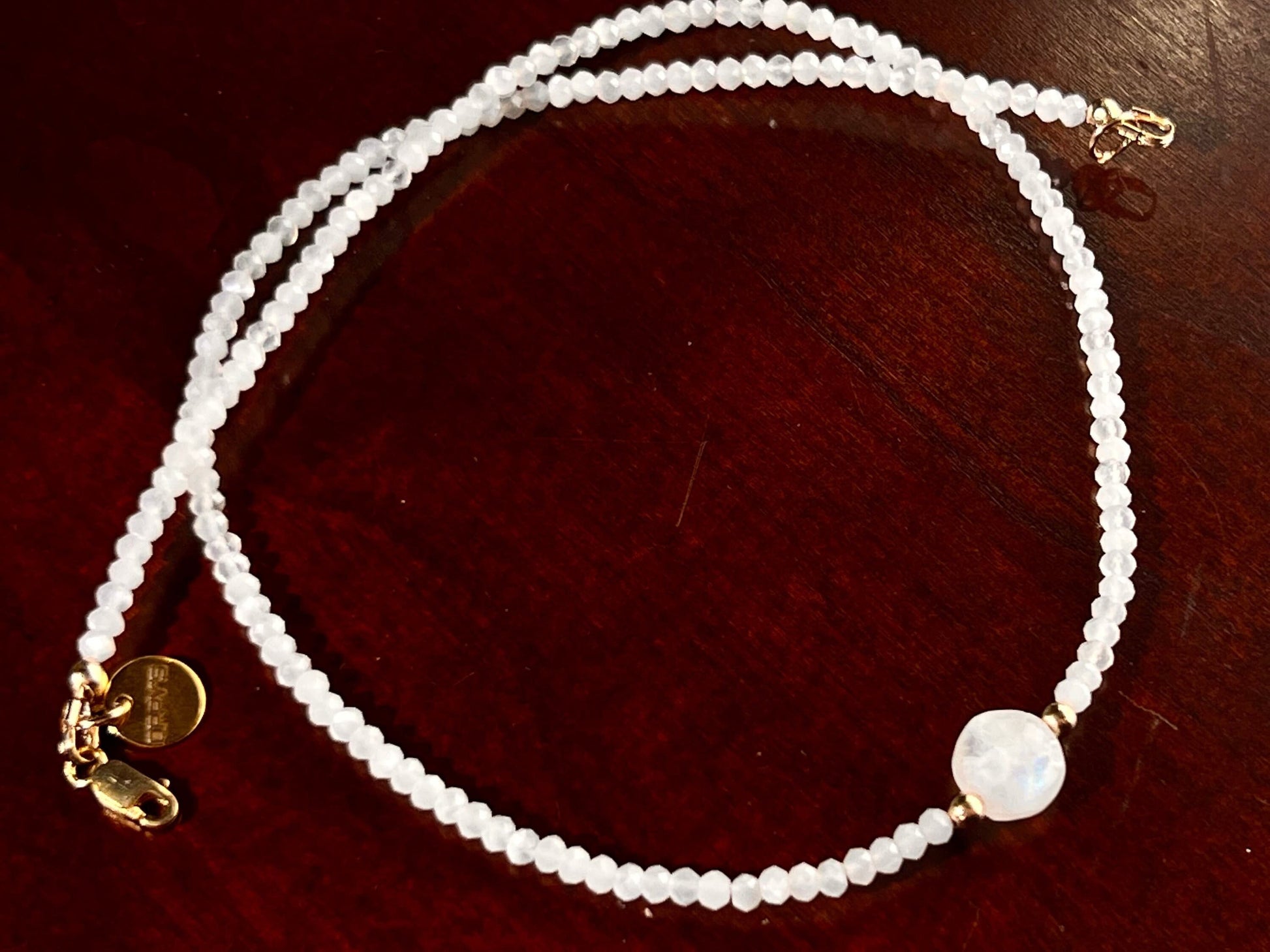 Moonstone Faceted 3- 3.5mm Rondelle with 10mm moonstone dime Front Choker layering Necklace in 14k Gold Filled ,Birthday, yoga ,healing