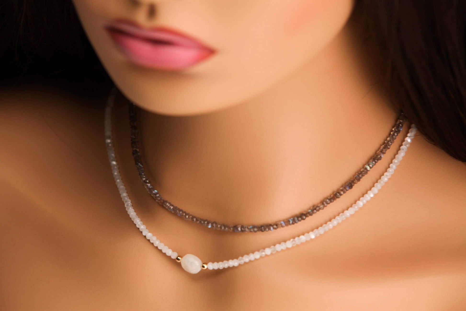 Moonstone Faceted 3- 3.5mm Rondelle with 10mm moonstone dime Front Choker layering Necklace in 14k Gold Filled ,Birthday, yoga ,healing