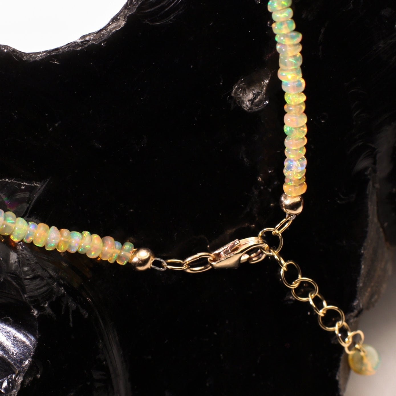 Genuine Ethiopian Fire Opal 3-3.75mm Smooth Graduated Roundel Bracelet, AAA Quality Fiery Opal Bracelet in 14K Gold Filled Chain with 1&quot; Ext